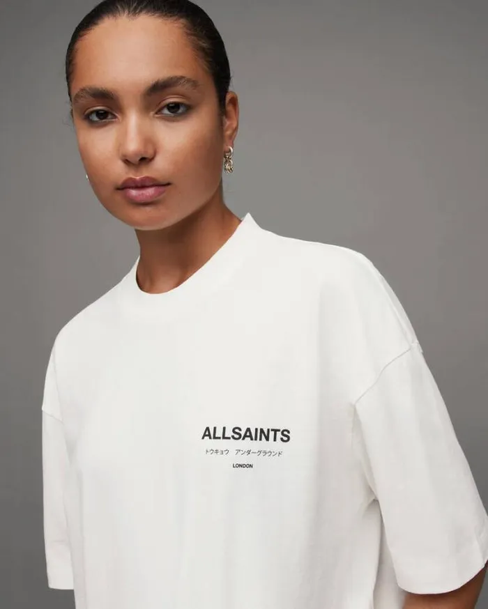 Underground Oversized Crew TShirt Ashen White Women AllSaints TShirts
