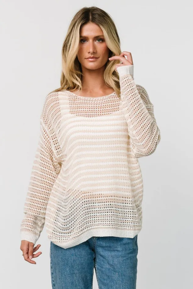 Valissa Open Knit Top White Sand Women Baltic Born Sweaters Valissa Open Knit Top White Sand Women Baltic Born Sweaters