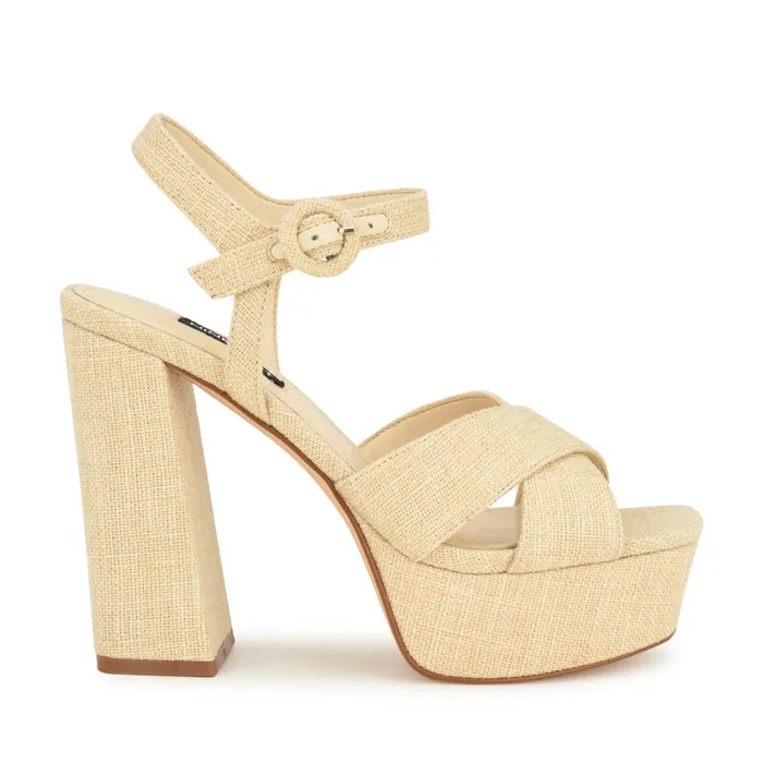 Vallen Strappy Platform Sandals Natural Raffia Women Nine West High Heels