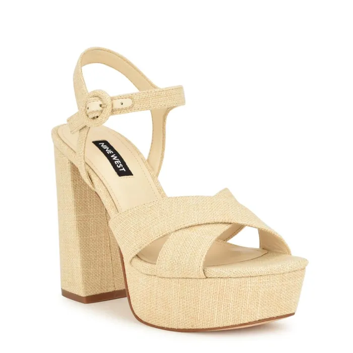 Vallen Strappy Platform Sandals Natural Raffia Women Nine West High Heels Vallen Strappy Platform Sandals Natural Raffia Women Nine West High Heels