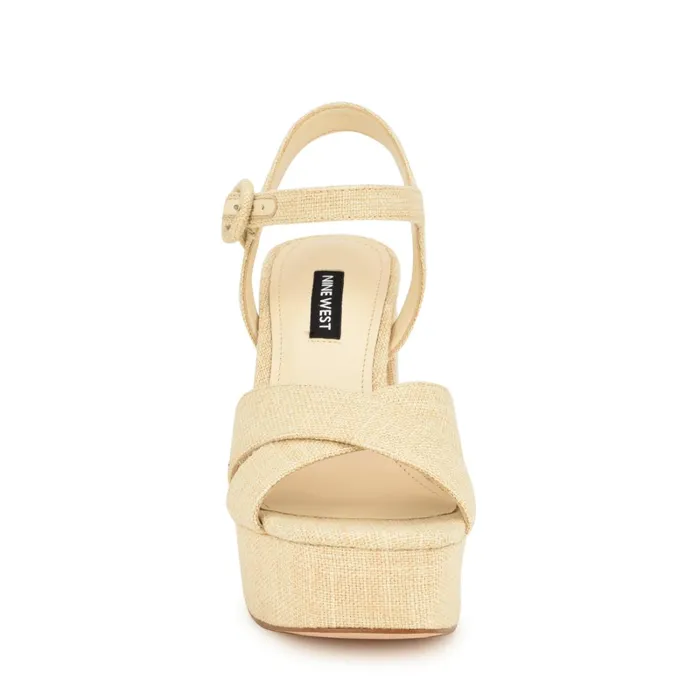 Vallen Strappy Platform Sandals Natural Raffia Women Nine West High Heels Vallen Strappy Platform Sandals Natural Raffia Women Nine West High Heels
