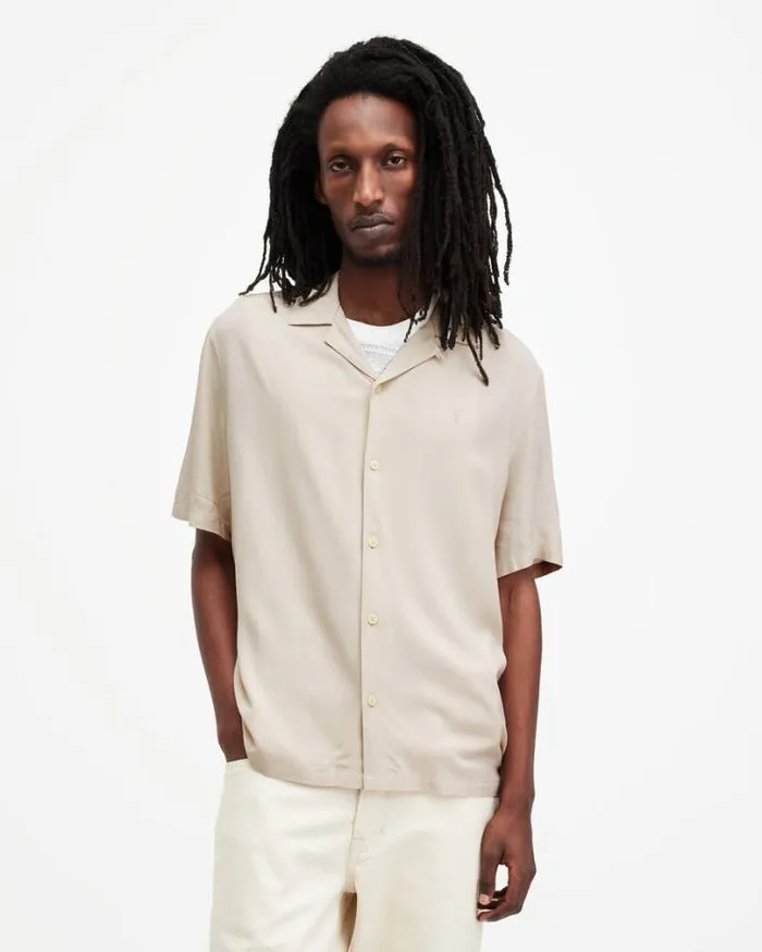 Venice Camp Collar Ramskull Shirt Clifftop Taupe Men AllSaints Shirts