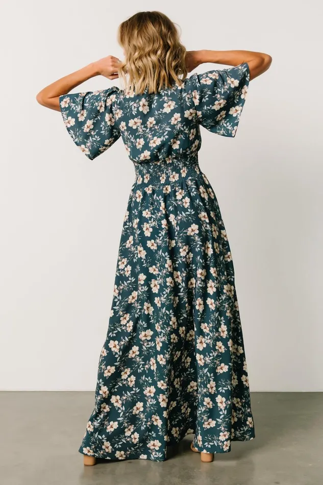 Verona Smocked Maxi Dress Slate Floral Women Baltic Born Wedding Guest Verona Smocked Maxi Dress Slate Floral Women Baltic Born Wedding Guest