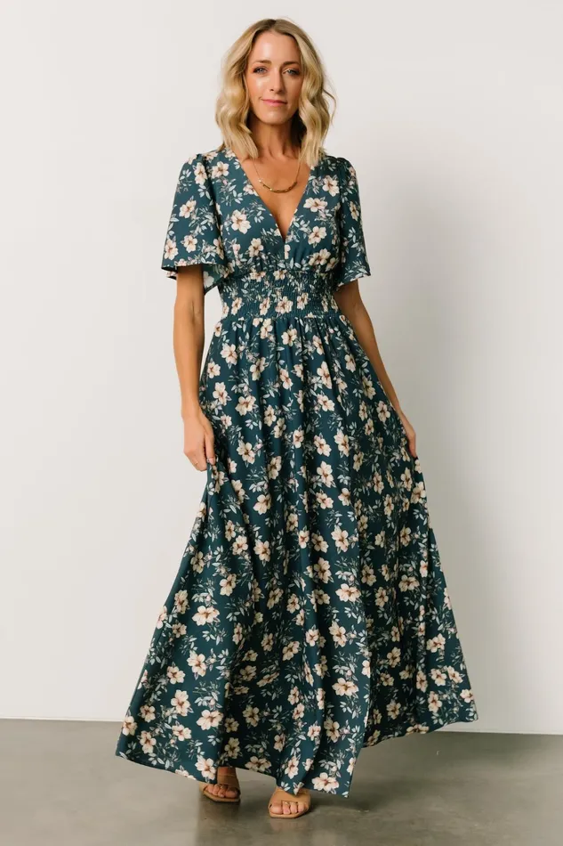Verona Smocked Maxi Dress Slate Floral Women Baltic Born Wedding Guest Verona Smocked Maxi Dress Slate Floral Women Baltic Born Wedding Guest