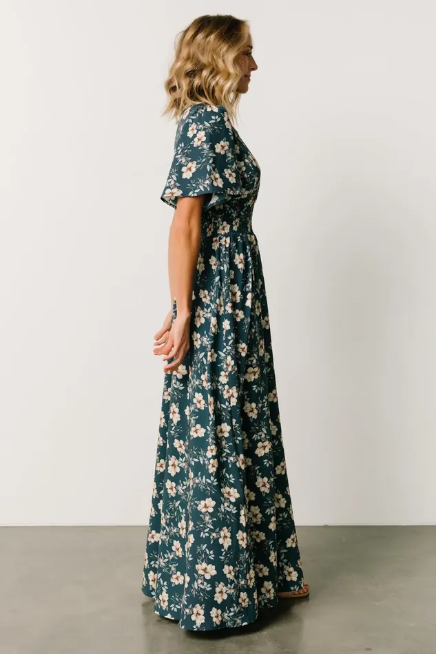 Verona Smocked Maxi Dress Slate Floral Women Baltic Born Wedding Guest Verona Smocked Maxi Dress Slate Floral Women Baltic Born Wedding Guest