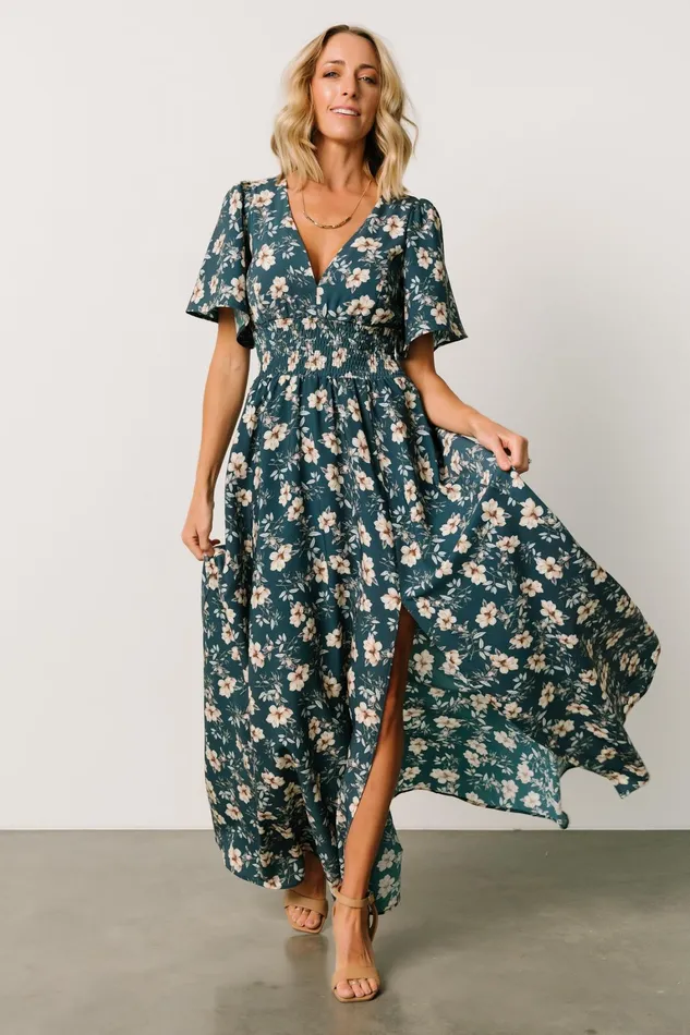 Verona Smocked Maxi Dress Slate Floral Women Baltic Born Wedding Guest Verona Smocked Maxi Dress Slate Floral Women Baltic Born Wedding Guest
