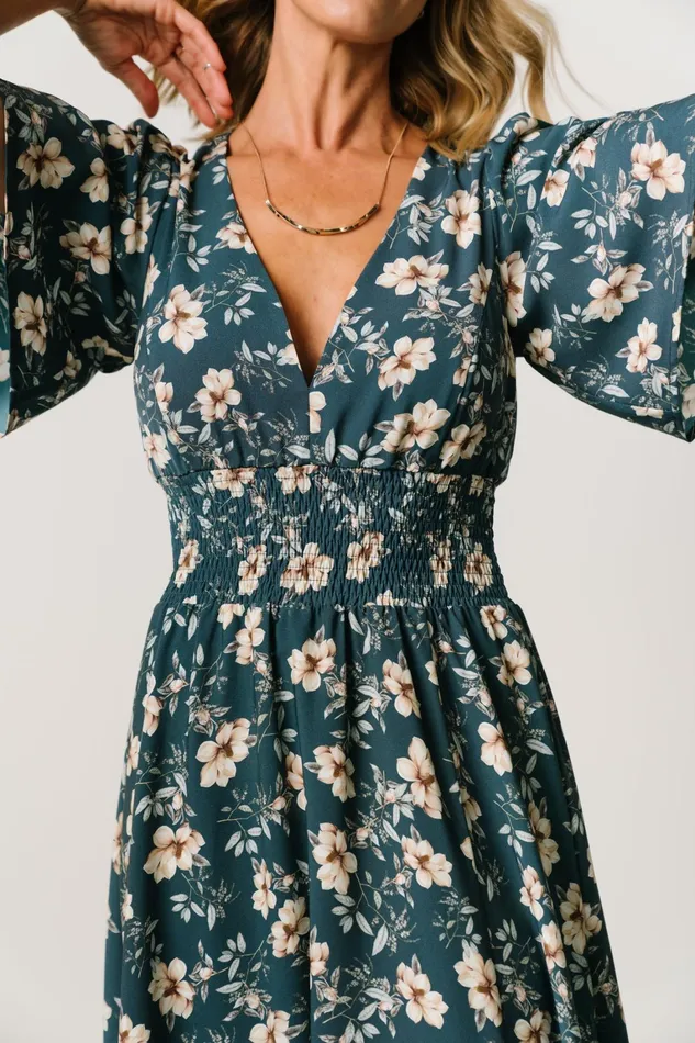 Verona Smocked Maxi Dress Slate Floral Women Baltic Born Wedding Guest Verona Smocked Maxi Dress Slate Floral Women Baltic Born Wedding Guest
