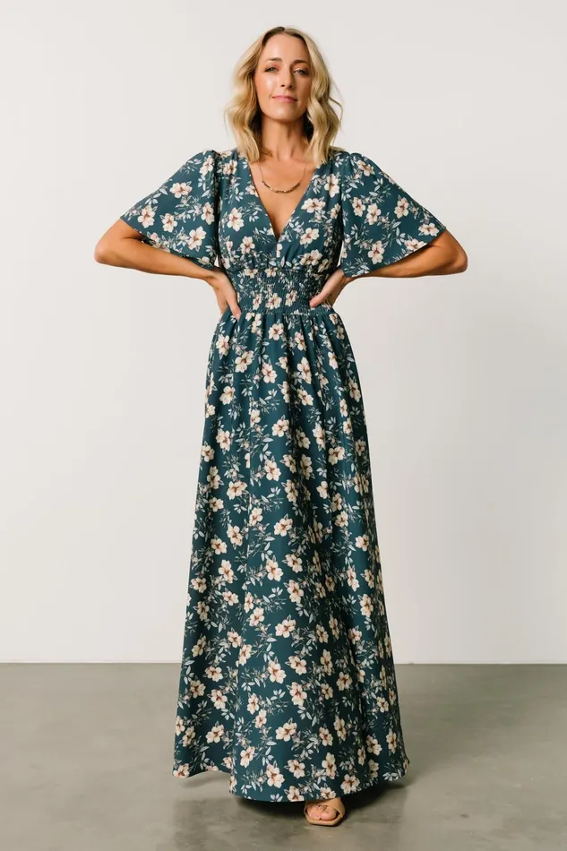 Verona Smocked Maxi Dress Slate Floral Women Baltic Born Wedding Guest Verona Smocked Maxi Dress Slate Floral Women Baltic Born Wedding Guest