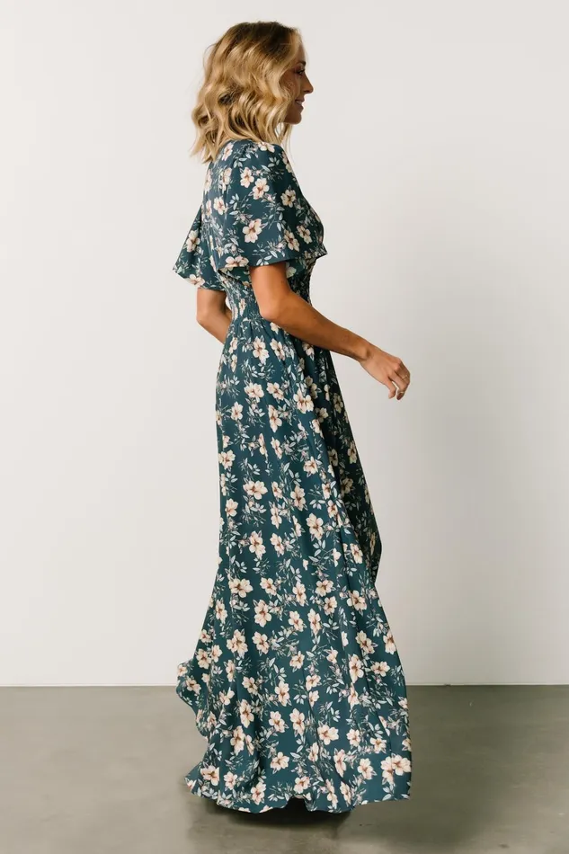 Verona Smocked Maxi Dress Slate Floral Women Baltic Born Wedding Guest Verona Smocked Maxi Dress Slate Floral Women Baltic Born Wedding Guest