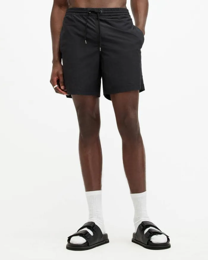 Warden Elastic Waist Ramskull Swimshorts Jet Black Men AllSaints Swimwear and Beachwear Warden Elastic Waist Ramskull Swimshorts Jet Black Men AllSaints Swimwear and Beachwear