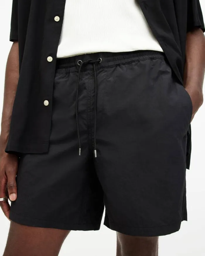 Warden Elastic Waist Ramskull Swimshorts Jet Black Men AllSaints Swimwear and Beachwear Warden Elastic Waist Ramskull Swimshorts Jet Black Men AllSaints Swimwear and Beachwear