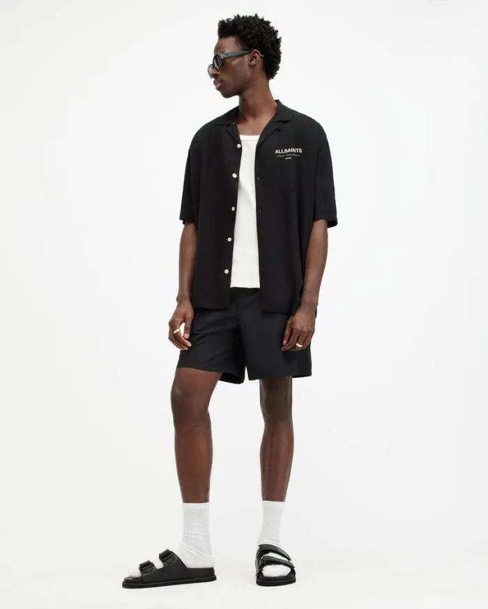 Warden Elastic Waist Ramskull Swimshorts Jet Black Men AllSaints Swimwear and Beachwear Warden Elastic Waist Ramskull Swimshorts Jet Black Men AllSaints Swimwear and Beachwear