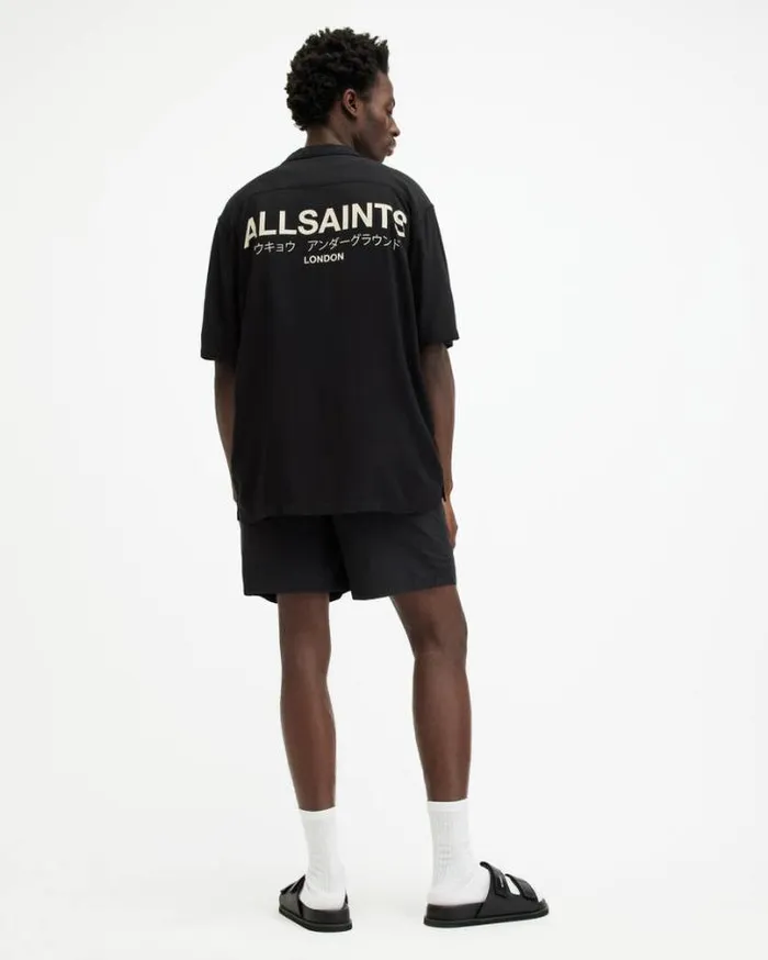 Warden Elastic Waist Ramskull Swimshorts Jet Black Men AllSaints Swimwear and Beachwear Warden Elastic Waist Ramskull Swimshorts Jet Black Men AllSaints Swimwear and Beachwear