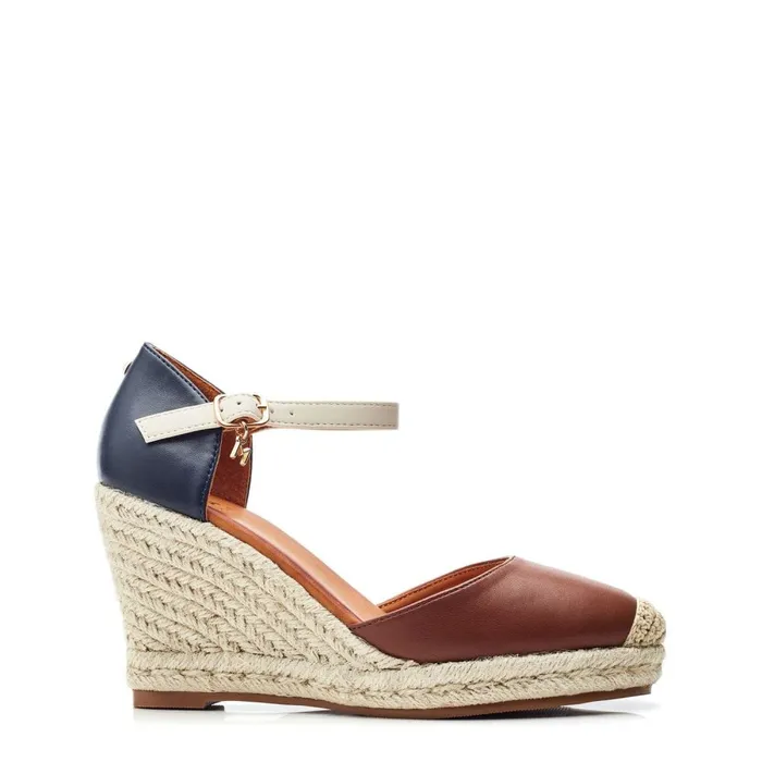 Wedge Sandals Women Moda In Pelle Gael NavyTan Synthetic