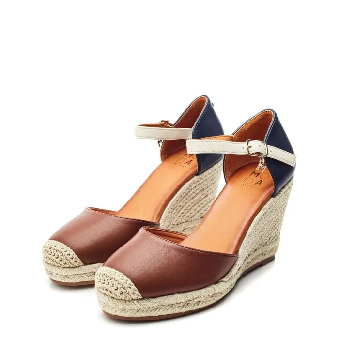Wedge Sandals Women Moda In Pelle Gael NavyTan Synthetic