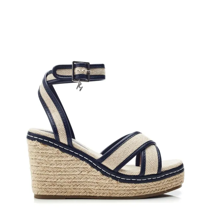 Wedge Sandals Women Moda In Pelle Pamela Navy Textile