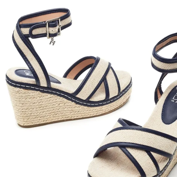 Wedge Sandals Women Moda In Pelle Pamela Navy Textile