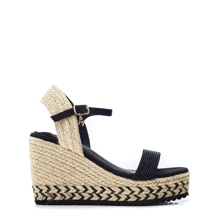 Wedge Sandals Women Moda In Pelle Raisa Black Alcantara
