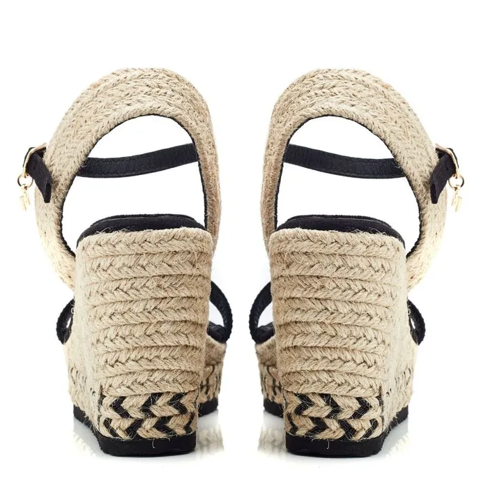Wedge Sandals Women Moda In Pelle Raisa Black Alcantara