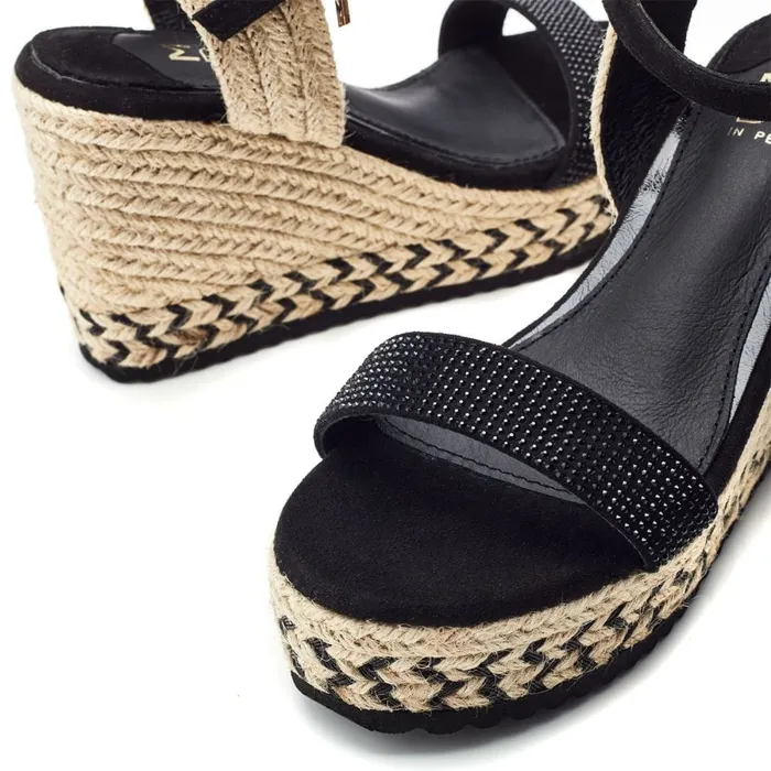 Wedge Sandals Women Moda In Pelle Raisa Black Alcantara