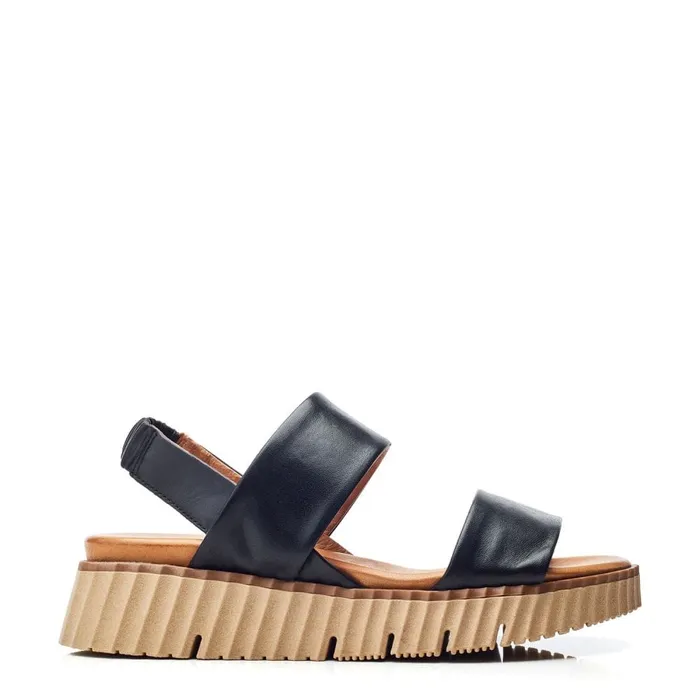 Wedge Sandals Women Moda In Pelle Shoon Sh Indiana Black Leather
