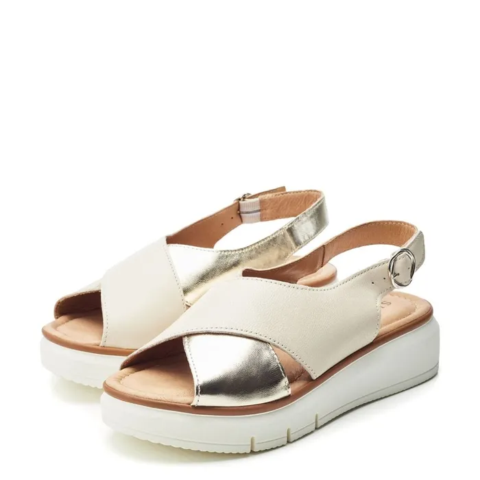 Wedge Sandals Women Moda In Pelle Shoon Sh Rebel Beige Leather