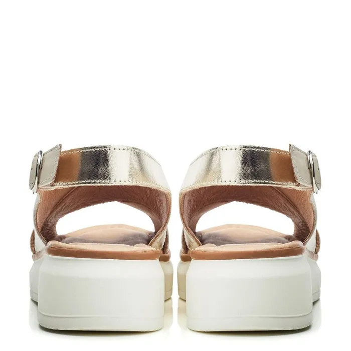 Wedge Sandals Women Moda In Pelle Shoon Sh Rebel Beige Leather