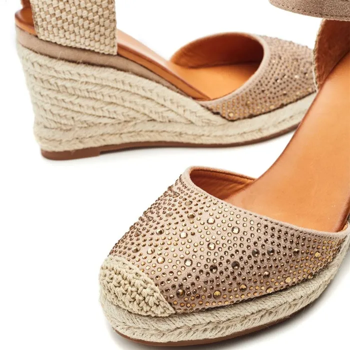 Wedge Sandals Women Moda In Pelle Willo Taupe Alcantara