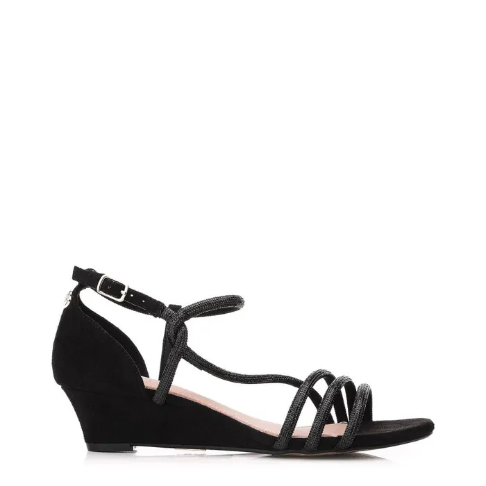 Wedge Sandals Women Moda In Pelle Yazmina Black Alcantara