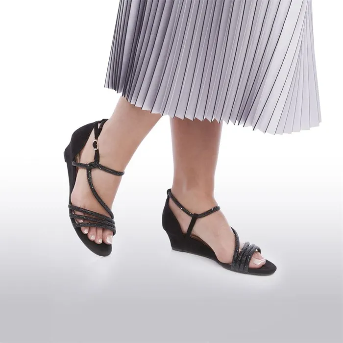 Wedge Sandals Women Moda In Pelle Yazmina Black Alcantara