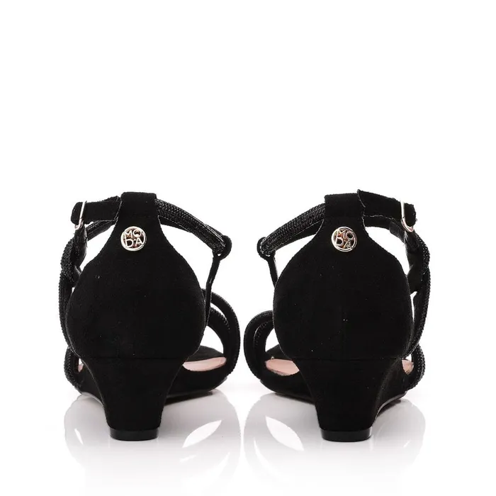 Wedge Sandals Women Moda In Pelle Yazmina Black Alcantara