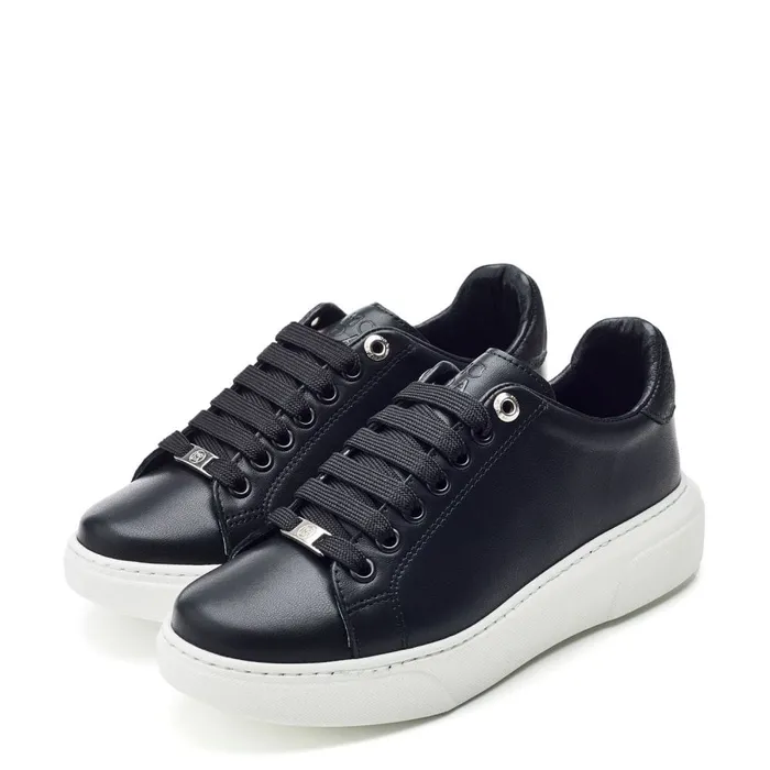 Wedge Trainers Women Moda In Pelle Brynn Black Leather