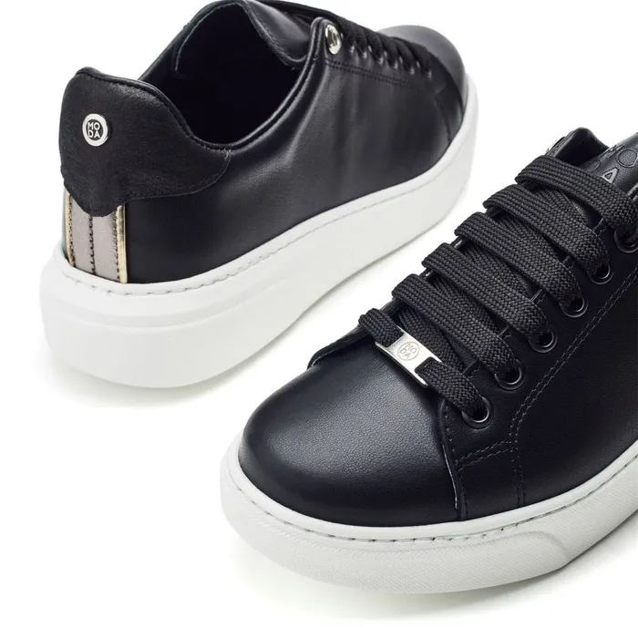 Wedge Trainers Women Moda In Pelle Brynn Black Leather