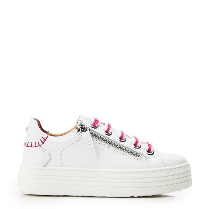 White Trainers Women Moda In Pelle Beaman White Pink Leather