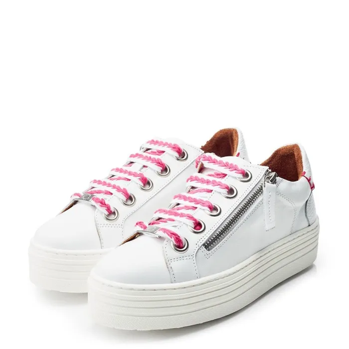 White Trainers Women Moda In Pelle Beaman White Pink Leather