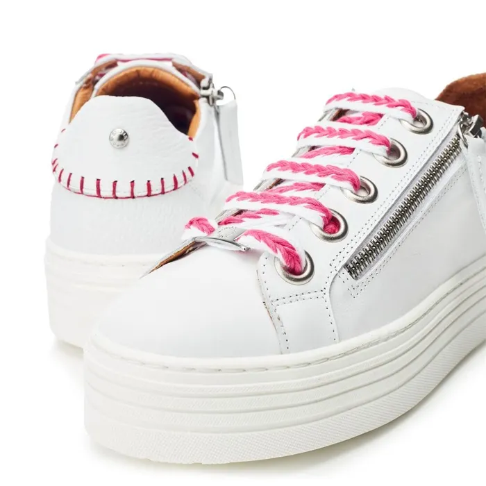 White Trainers Women Moda In Pelle Beaman White Pink Leather