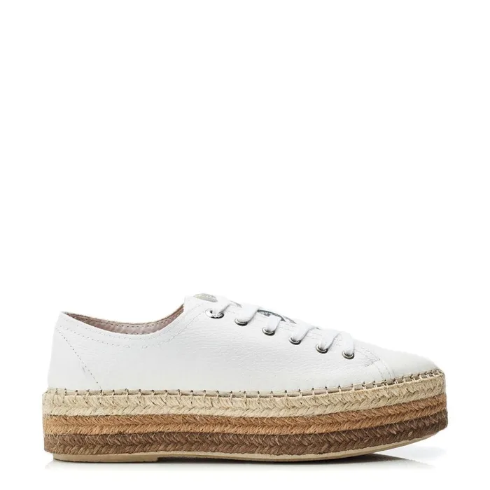 White Trainers Women Moda In Pelle Braidee White Taupe Leather
