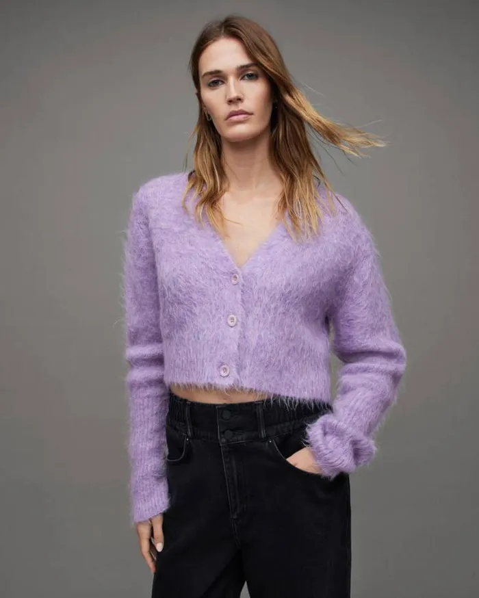 Wick Brushed VNeck Cardigan Lilac Haze Women AllSaints Sweaters