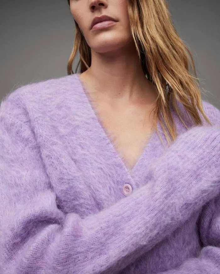 Wick Brushed VNeck Cardigan Lilac Haze Women AllSaints Sweaters