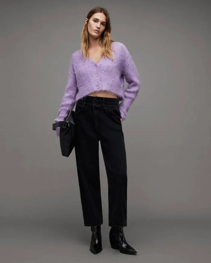 Wick Brushed VNeck Cardigan Lilac Haze Women AllSaints Sweaters