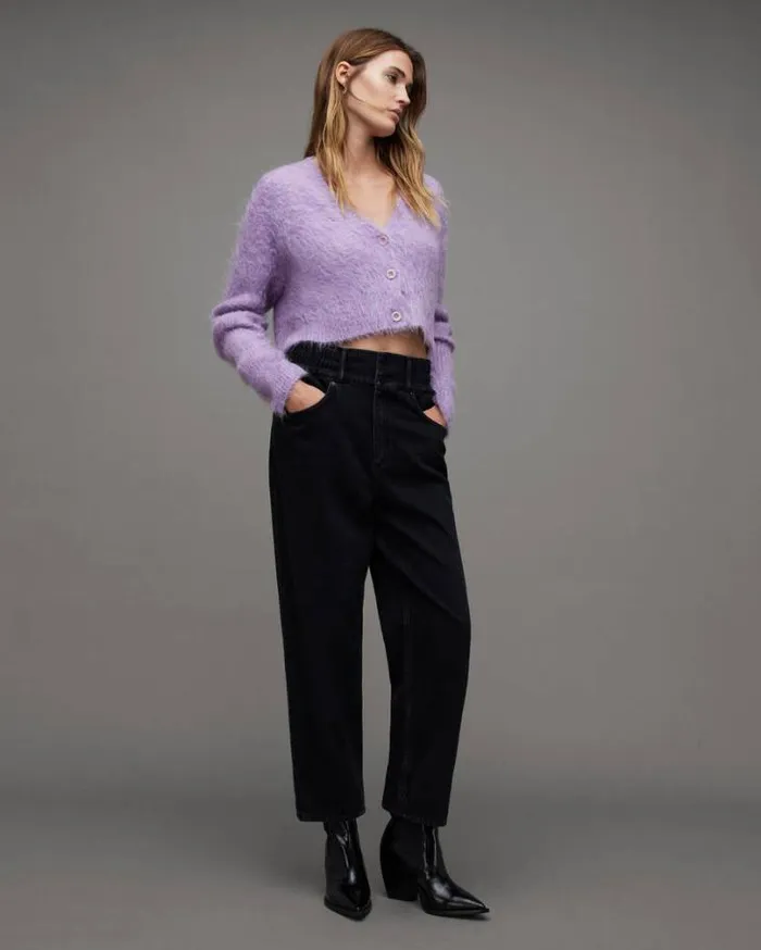 Wick Brushed VNeck Cardigan Lilac Haze Women AllSaints Sweaters