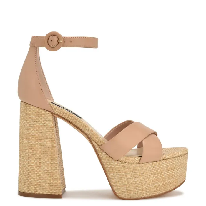 Willie Platform Sandals Barely Nude Raffia Women Nine West Platforms