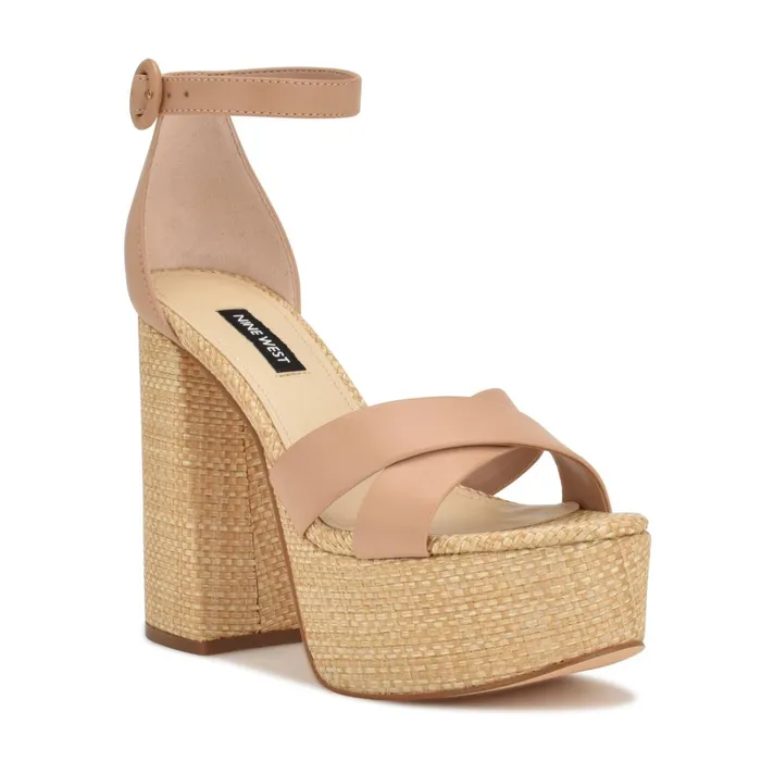 Willie Platform Sandals Barely Nude Raffia Women Nine West Platforms Willie Platform Sandals Barely Nude Raffia Women Nine West Platforms