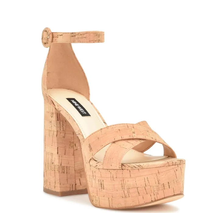 Willie Platform Sandals Natural Cork Women Nine West Heeled Willie Platform Sandals Natural Cork Women Nine West Heeled