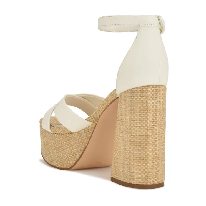 Willie Platform Sandals White Raffia Women Nine West Heeled Willie Platform Sandals White Raffia Women Nine West Heeled