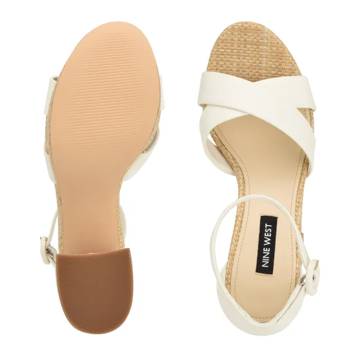 Willie Platform Sandals White Raffia Women Nine West Heeled Willie Platform Sandals White Raffia Women Nine West Heeled
