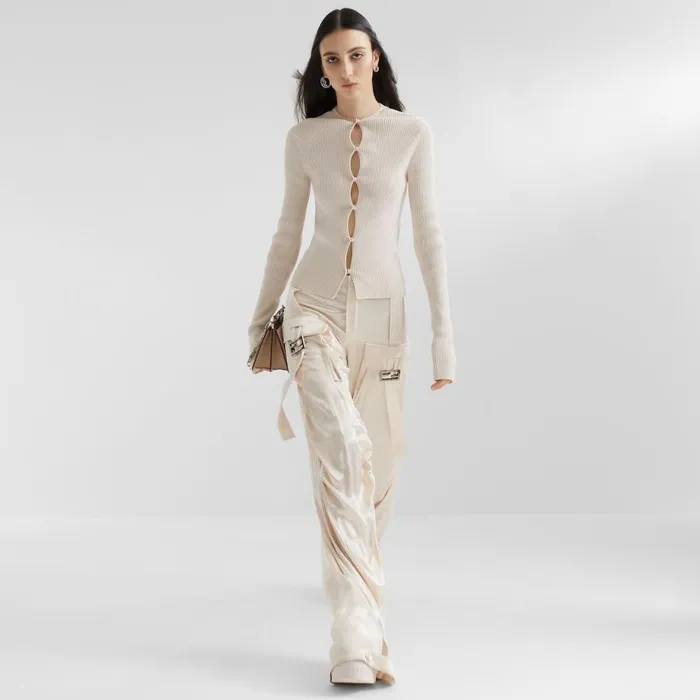 Woman Beige Cotton Cardigan Beige Fendi Knitwear