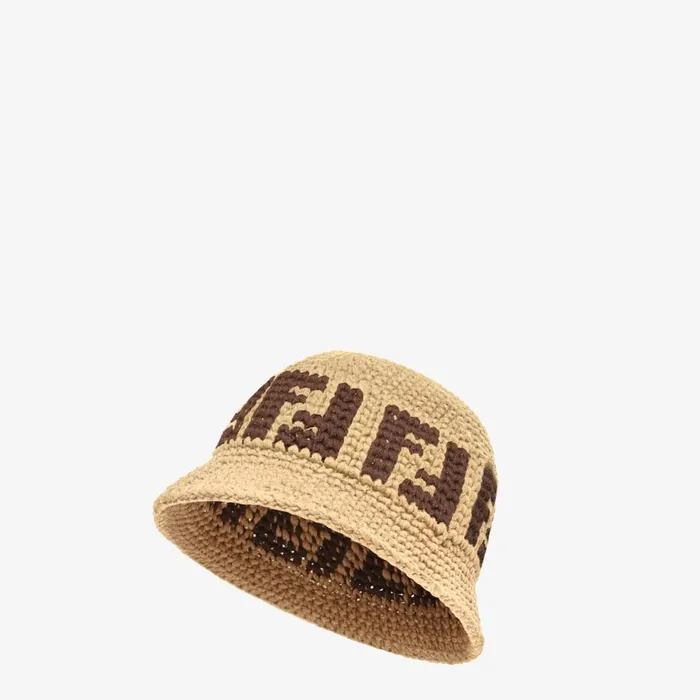 Woman Beige Ff Cotton Cloche Beige Fendi Hats and Gloves