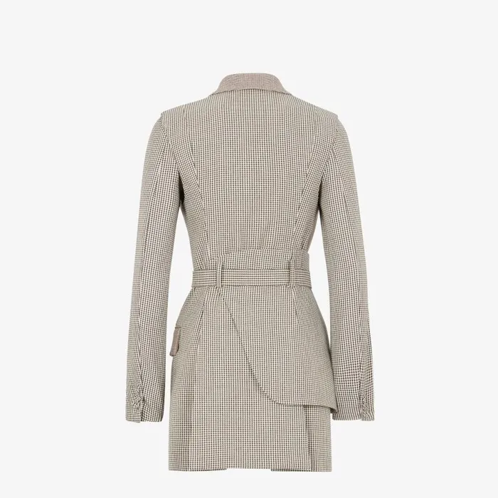 Woman Beige Houndstooth Wool Jacket Beige Fendi Jackets