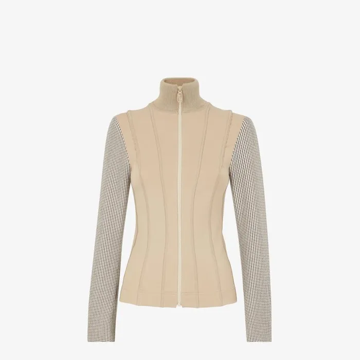 Woman Beige Houndstooth Wool Jacket Beige Fendi Jackets
